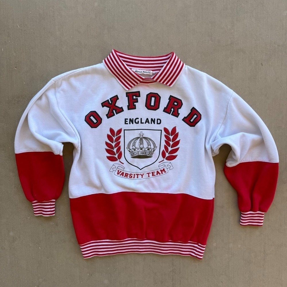 Vintage Alyssa‎ Brooke Oxford England Varsity Sweatshirt Red White Collared